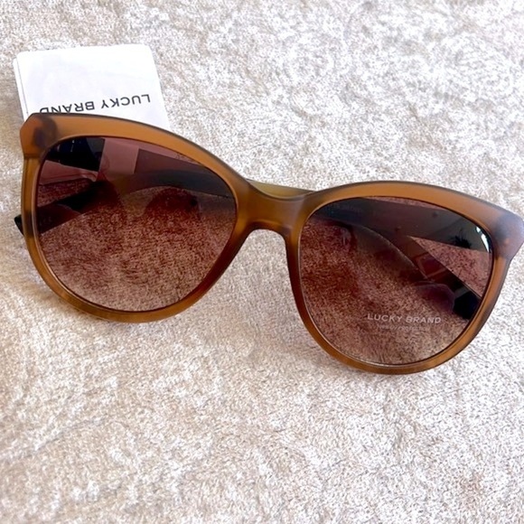 Brand New Lucky Brand Matte Brown Tortoise Round Cat Eye Sunglasses - Picture 1 of 15